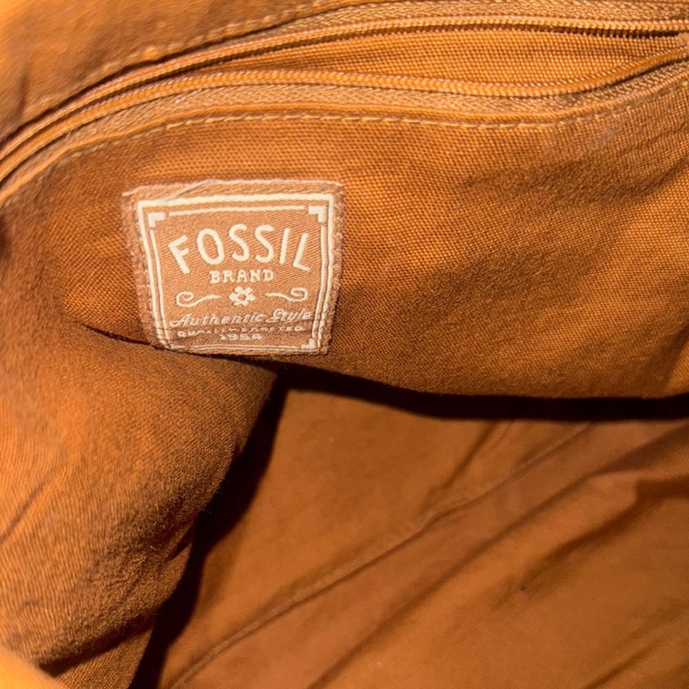 Fossil Brown Corduroy Shoulder Bag With Leather Strap EUC - Picture 5 of 9